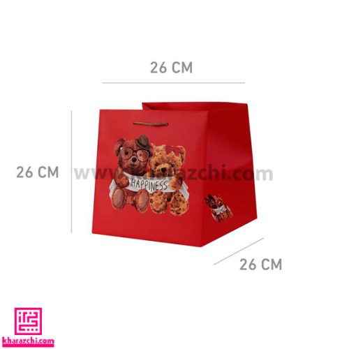 بگ و کیف دستی کد 207 خرس قرمز به همراه کفه پهن در ابعاد 26*26*26 مناسب برای کادو های نسبتا بزرگ مناسب برای هدیه عنواع عروسک ، لباس و... استفاده کنید.